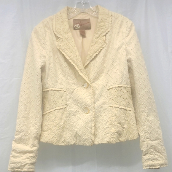 Eyelet Lace Blazer Jacket Lined Cream Ivory 100% Cotton Button - Picture 3 of 9